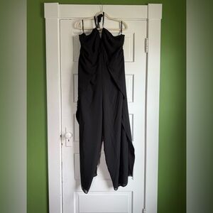 Eloquii Black Halter Jumpsuit With Wrap Pant Legs
